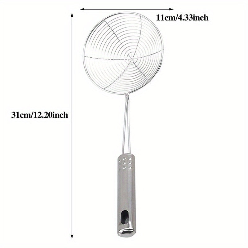 1pc Premium Metal Wire Strainer Ladle - Ergonomic Handle, Fine Mesh Skimmer Spoon for Frying, Boiling & Draining - Essential Kitchen Tool for Delicious Fried Food, Sturdy & Versatile Gadget