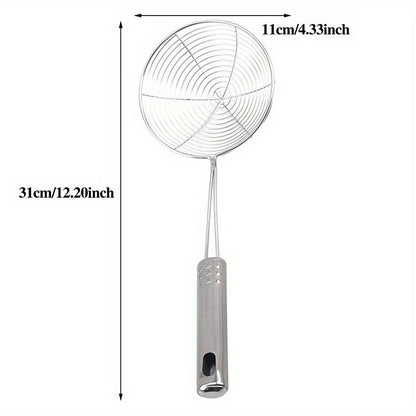 1pc Premium Metal Wire Strainer Ladle - Ergonomic Handle, Fine Mesh Skimmer Spoon for Frying, Boiling & Draining - Essential Kitchen Tool for Delicious Fried Food, Sturdy & Versatile Gadget