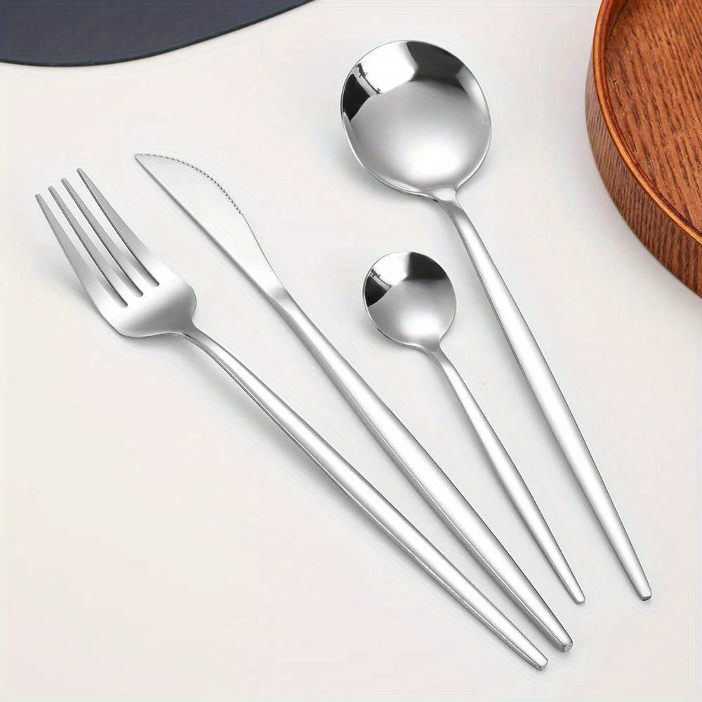 24pcs, Elegant And Durable Gold Dinnerware Set, Made Of Stainless Steel, Including Steak Knives, Forks, Coffee Spoons, And Teaspoons, This Flatware Is Dishwasher Safe And Perfect For Adding A Touch Of Luxury To Your Kitchen T