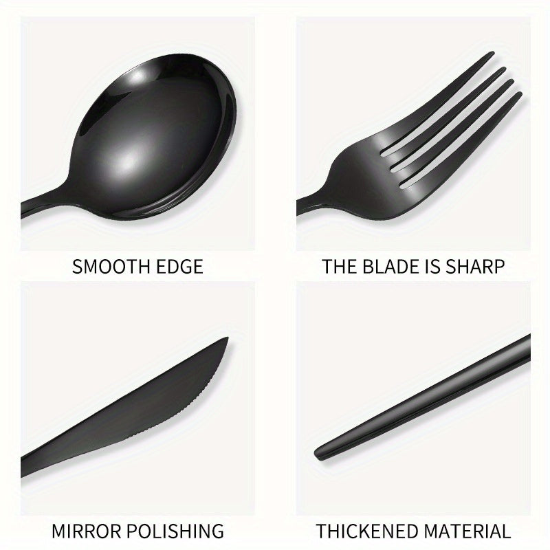 24pcs, Portugal Dinnerware Set, Stainless Steel Steak Knife Fork Coffee Spoon Teaspoon Flatware, Dishwasher Safe, Kitchen Tableware