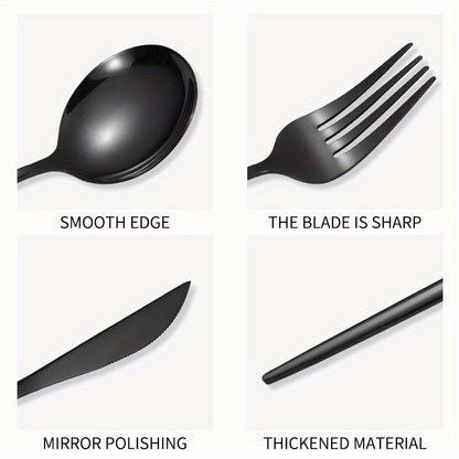 24pcs, Portugal Dinnerware Set, Stainless Steel Steak Knife Fork Coffee Spoon Teaspoon Flatware, Dishwasher Safe, Kitchen Tableware