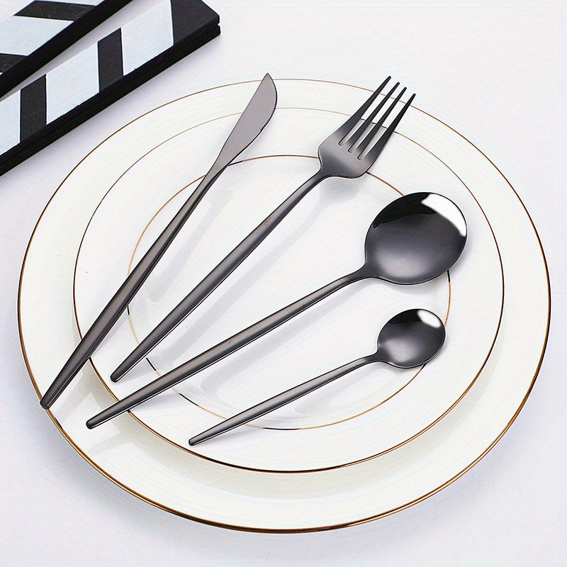 24pcs, Portugal Dinnerware Set, Stainless Steel Steak Knife Fork Coffee Spoon Teaspoon Flatware, Dishwasher Safe, Kitchen Tableware