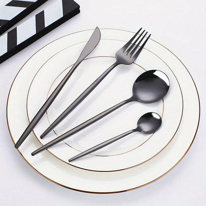 24pcs, Portugal Dinnerware Set, Stainless Steel Steak Knife Fork Coffee Spoon Teaspoon Flatware, Dishwasher Safe, Kitchen Tableware