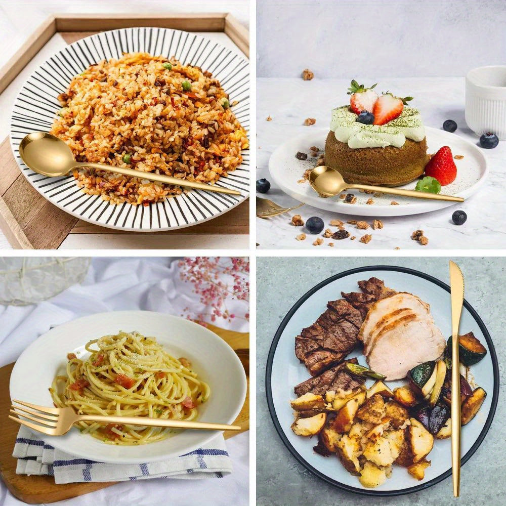 24pcs, Portugal Dinnerware Set, Stainless Steel Steak Knife Fork Coffee Spoon Teaspoon Flatware, Dishwasher Safe, Kitchen Tableware