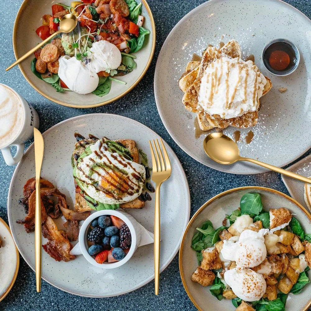 24pcs, Portugal Dinnerware Set, Stainless Steel Steak Knife Fork Coffee Spoon Teaspoon Flatware, Dishwasher Safe, Kitchen Tableware