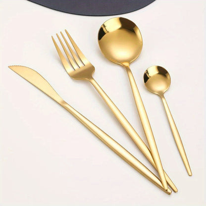 24pcs, Portugal Dinnerware Set, Stainless Steel Steak Knife Fork Coffee Spoon Teaspoon Flatware, Dishwasher Safe, Kitchen Tableware