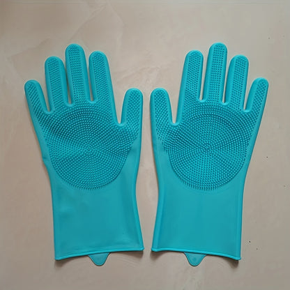 1pair Kitchen Silicone Dishwashing Gloves, Housework Cleaning Waterproof Insulation Magic Gloves, Dishwashing Brush