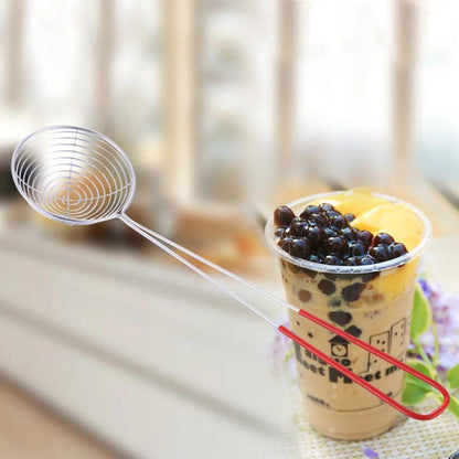 1pc Premium Stainless Steel Multifunction Strainer - Food Strainers for Beans and Bubble Tea, Non-stick Draining Scoop, Metal Kitchen Bar Supplies with Easy Cleaning and Space-Saving Design