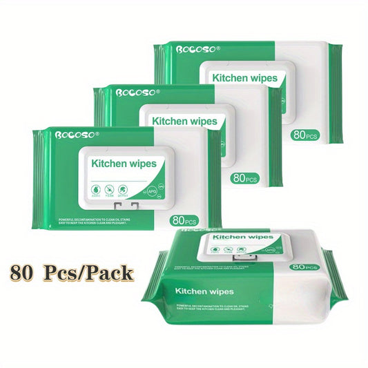 4 Packs Kitchen Wipes - 80 Sheets Each, Dye-Free Individual Disposable Paper Towels, Grease & Stain Removal, Pre-Moistened Household Cleaning Cloths
