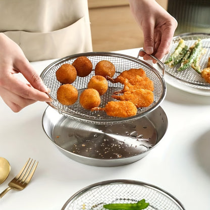 Reusable Stainless Steel Round Mesh Basket - Oil Filter Tray, Kitchen Strainer, Outdoor Camping Barbecue Accessories, Christmas Gift
