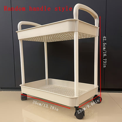 1pc Multi-Layer Storage Cart - Ergonomic Double Handle, Freestanding, Wheels, Durable Plastic, Ample Storage Capacity - Perfect for Bathroom, Living Room, Bedroom, Study, and Kitchen Organization and Decoration