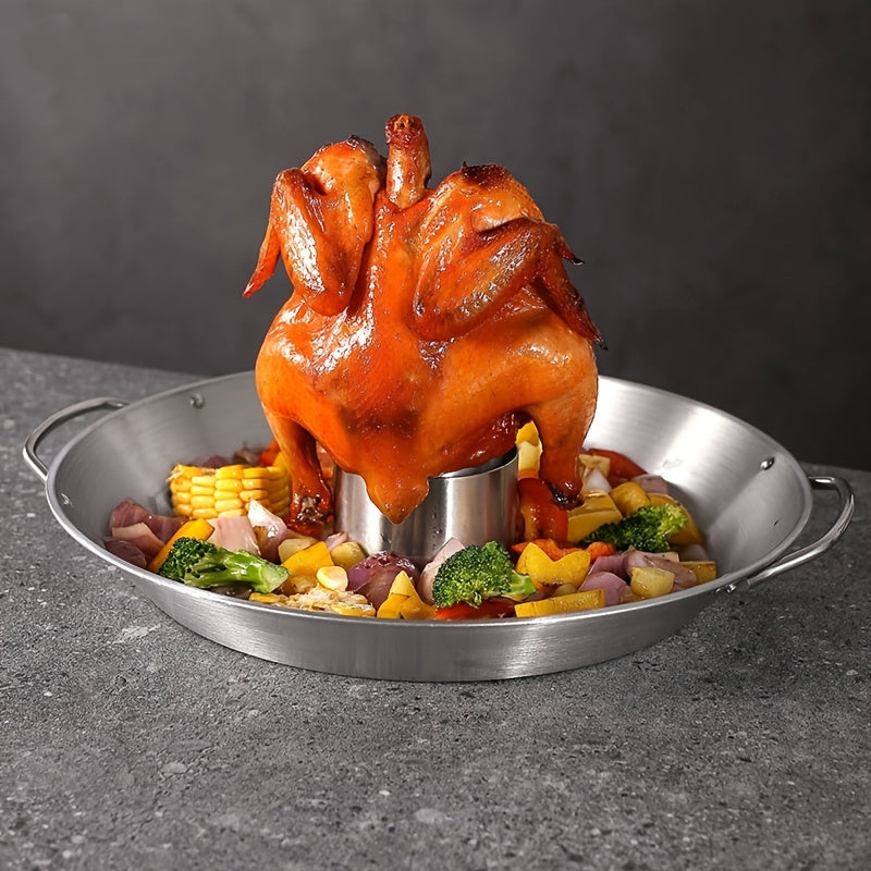 1pc Dishwasher Safe Round Roasting Pan with Chicken Roaster Rack Holder - Perfect for Thanksgiving and Holiday Dinners Kitchen Accessories