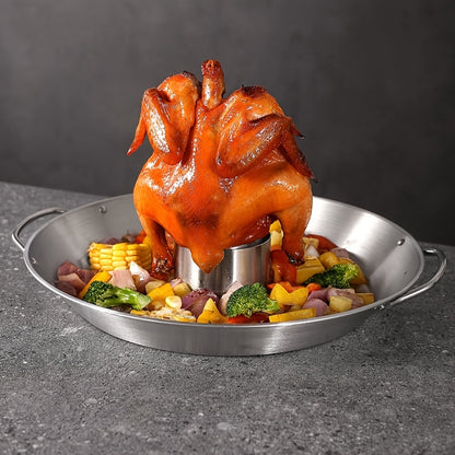 1pc Dishwasher Safe Round Roasting Pan with Chicken Roaster Rack Holder - Perfect for Thanksgiving and Holiday Dinners Kitchen Accessories