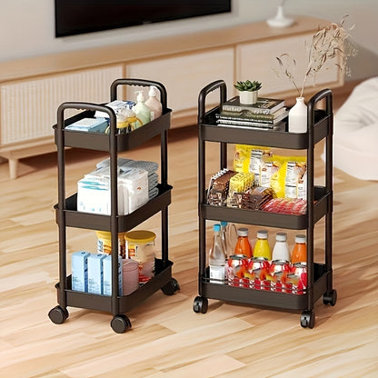 3-Tier Large Capacity Rolling Cart with Lockable Wheels - Spacious Storage Solution for Office, Bathroom, Kitchen Organization - Durable Matte Finish in White, Black, Blue, or Yellow