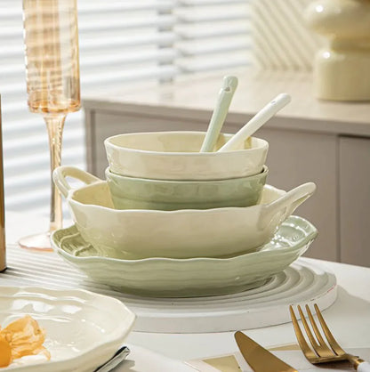 Household Solid Color Versatile Ceramic Tableware And Dishes Set
