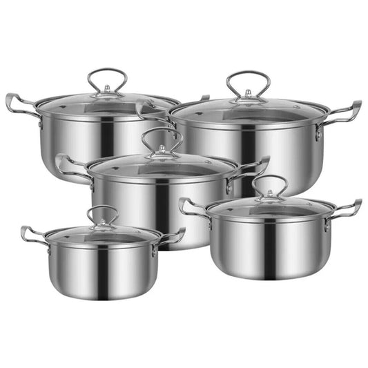 11-Piece Stainless Steel Nonstick Cookware Set – Induction & Gas Compatible with Glass Lids