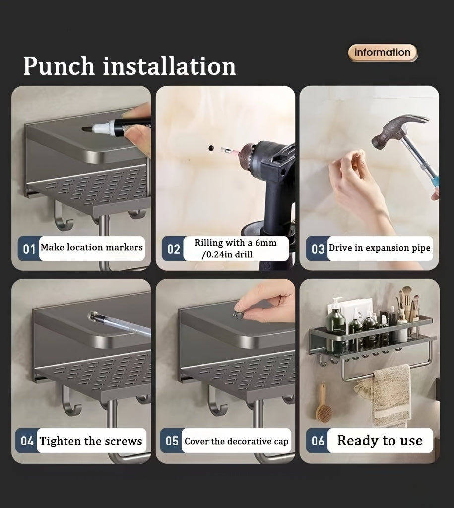 1pc Wall-Mounted Multi-Functional Spice Rack - Space-Saving Storage Shelf for Kitchen and Bathroom, Easy Installation, Punching-Free, Adjustable, Durable, and Rust-Resistant - Perfect Kitchen Organizer and Accessory for Maxim