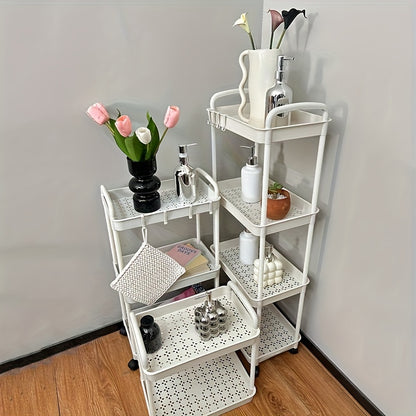 1pc Multi-Layer Storage Cart - Ergonomic Double Handle, Freestanding, Wheels, Durable Plastic, Ample Storage Capacity - Perfect for Bathroom, Living Room, Bedroom, Study, and Kitchen Organization and Decoration