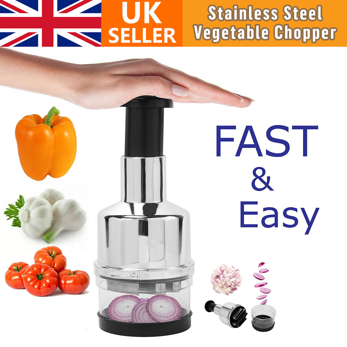 Manual Vegetable Food Chopper – Hand-Press Slicer, Dicer & Garlic Onion Cutter