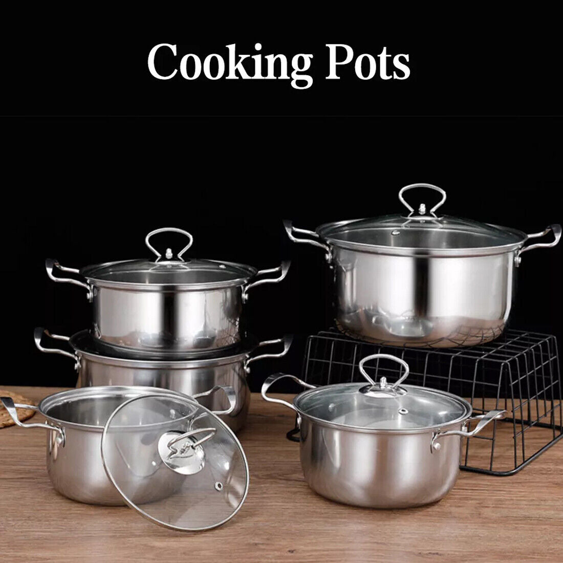 11-Piece Stainless Steel Nonstick Cookware Set – Induction & Gas Compatible with Glass Lids