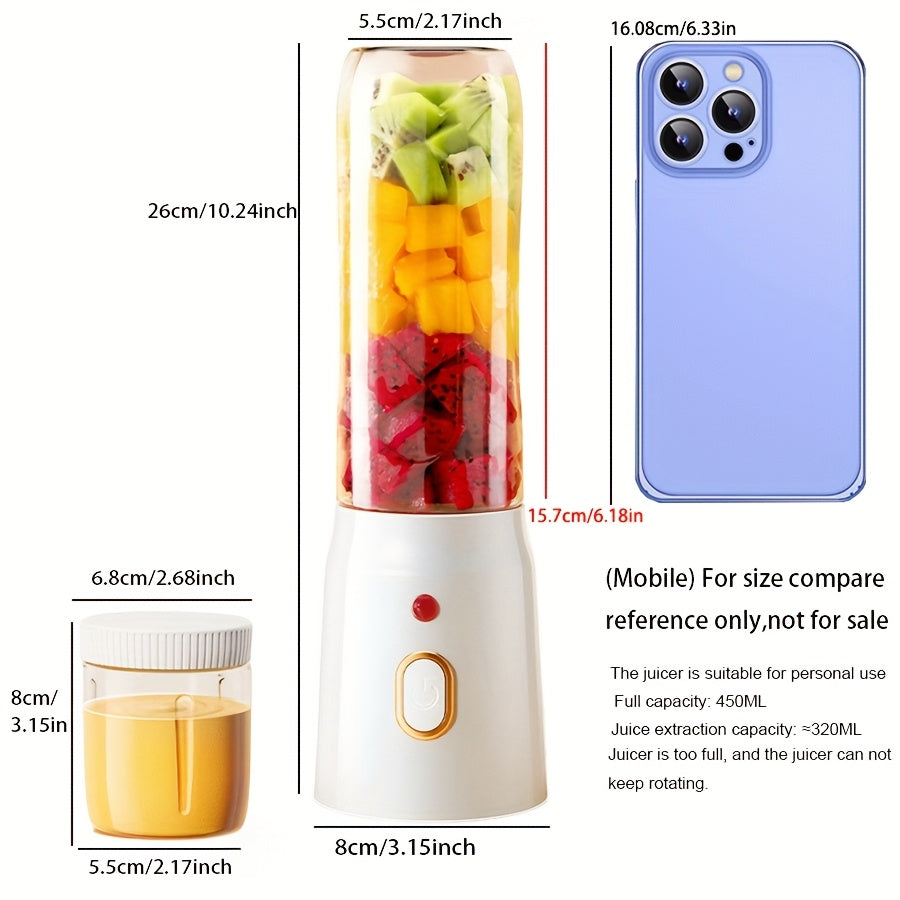 [1pc, Portable USB Mini Blender] Portable USB Rechargeable Mini Blender, 1pc of 450Ml Juicer Includes 2 Cups, Wireless And Easy to Carry, Comes with a Bonus Sports Cup Cover, Ideal Personal Size Blender for Smoothies And Shak