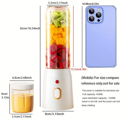 [1pc, Portable USB Mini Blender] Portable USB Rechargeable Mini Blender, 1pc of 450Ml Juicer Includes 2 Cups, Wireless And Easy to Carry, Comes with a Bonus Sports Cup Cover, Ideal Personal Size Blender for Smoothies And Shak