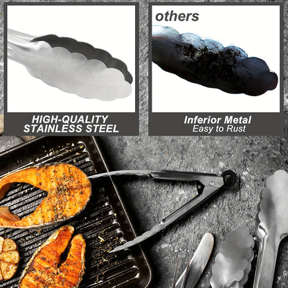 [Stainless Steel Locking Tongs] 3pcs Heavy Duty Stainless Steel Locking Tong Set with Long Handle & Non-Slip Silicone Grip - Heat-Resistant up to 480°F, Ergonomic Design for Cooking, Baking, Grilling - Durable Kitchen Utensi