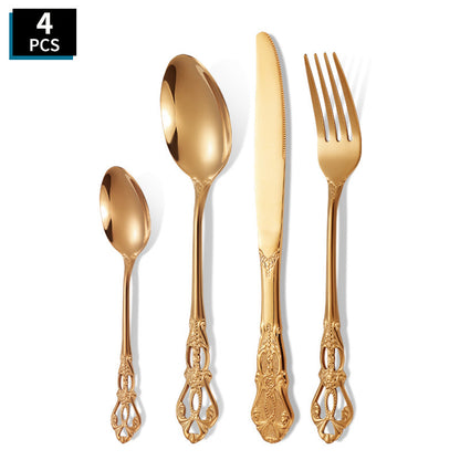 Elegant 410 Stainless Steel Cutlery Set with Retro Hollow Design