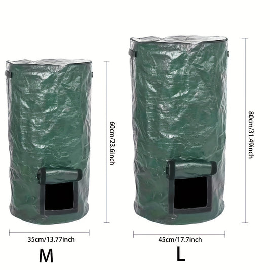1 Bag Outdoor Compost Box, Reusable Garbage Bag, Self-Made Nutrient Soil Compost Bag, Kitchen Waste Collection Bag, Two-Way Zipper With Fertilizer Port, 34 Gallons