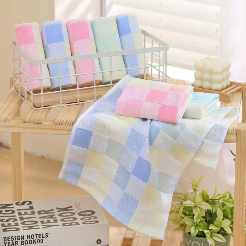 Super Soft Cotton Hand Towel – Color Grid Gauze Design (1PC)