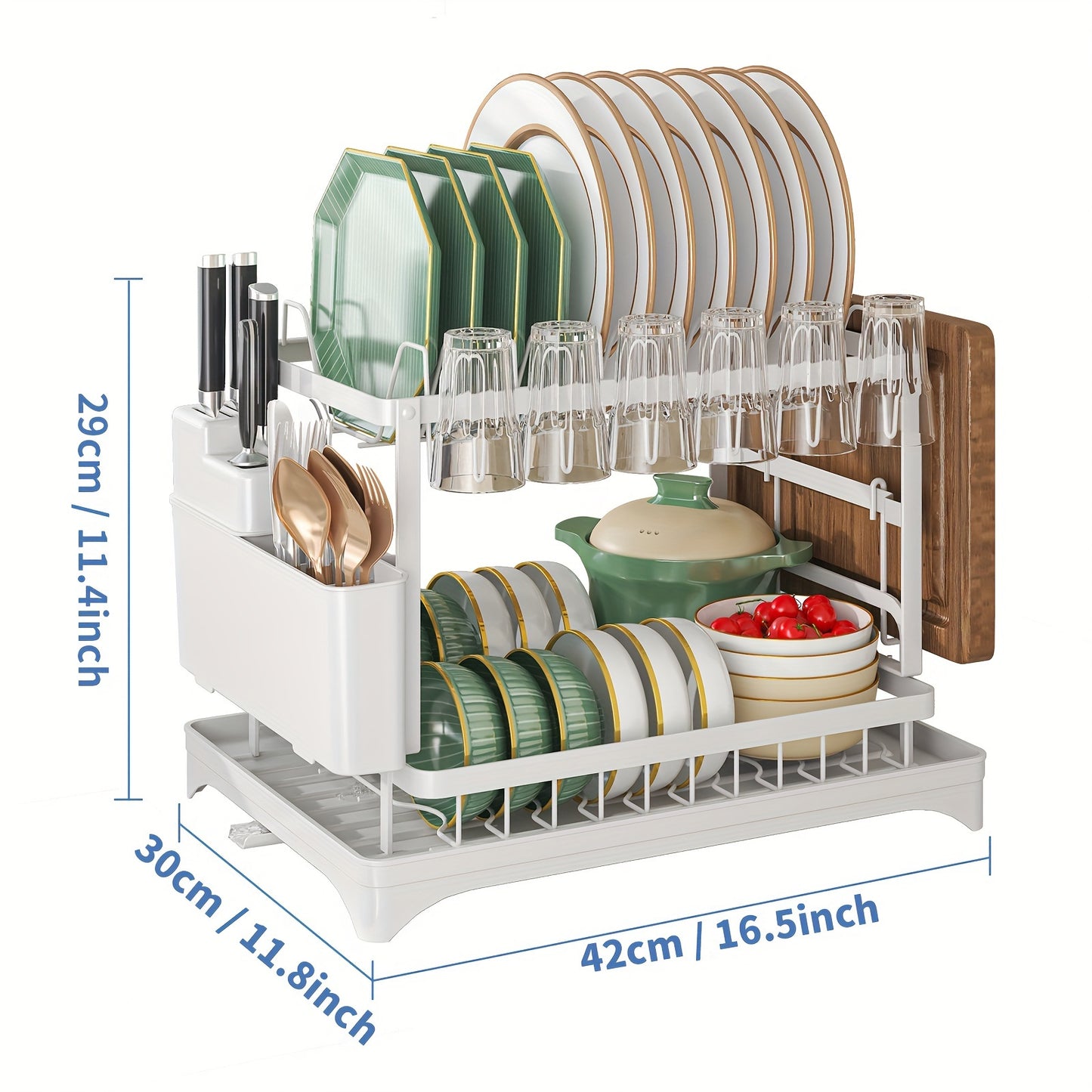 1pc Dish Rack, Double Layers Space-saving Dish Drying Rack With Drainboard And Utensil Holders, Multifunctional Large Capacity Dish Storage Organizer, For Kitchen Counter, Kitchen Organizers And Storage, Kitchen Accessories