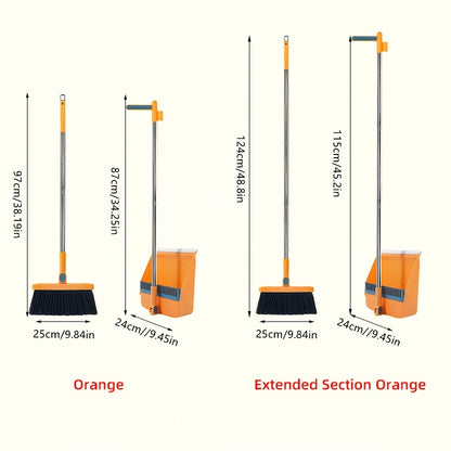 1set, Household Broom And Dustpan Set, Long Handle Floor Cleaning Broom Dustpan Set, Rotatable Broom And Dustpan With Comb Tooth, To Remove Dust And Garbage, For Home, Kitchen, Room, Office, Cleaning Supplies, Cleaning Tool,