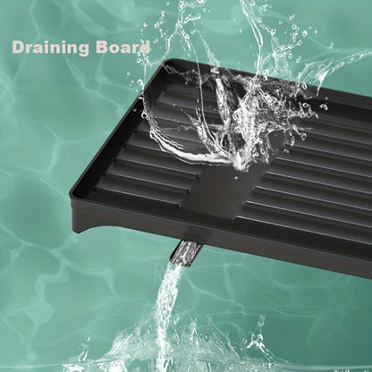 1pc Large Capacity 2-Tier Dish Drying Rack with Drainboard, Double-Layer Bowl & Cup Rack, Detachable Over The Sink Organizer for Kitchen Counter, Black & White - Ideal for Plates, Bowls, Cups & Cutlery Storage, Dish Drying Ra