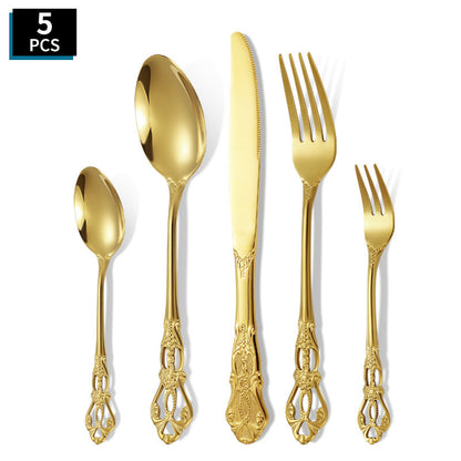 Elegant 410 Stainless Steel Cutlery Set with Retro Hollow Design