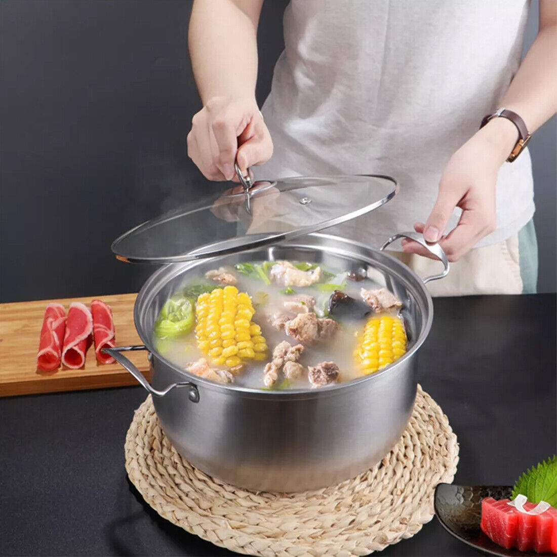 11-Piece Stainless Steel Nonstick Cookware Set – Induction & Gas Compatible with Glass Lids