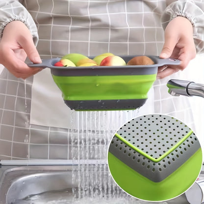 2pcs Folding Drain Basket, Portable Fruit Vegetable Cleaning Washing Basket, Square Expandable Filter Basket, Home Tool, Home Gadgets, Home Accessories (1 Large, 1 Small), Kitchen Washing Basket