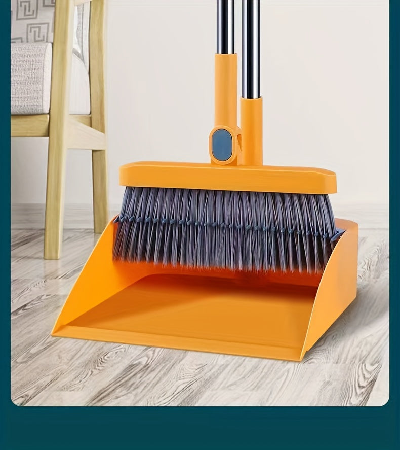 1set, Household Broom And Dustpan Set, Long Handle Floor Cleaning Broom Dustpan Set, Rotatable Broom And Dustpan With Comb Tooth, To Remove Dust And Garbage, For Home, Kitchen, Room, Office, Cleaning Supplies, Cleaning Tool,