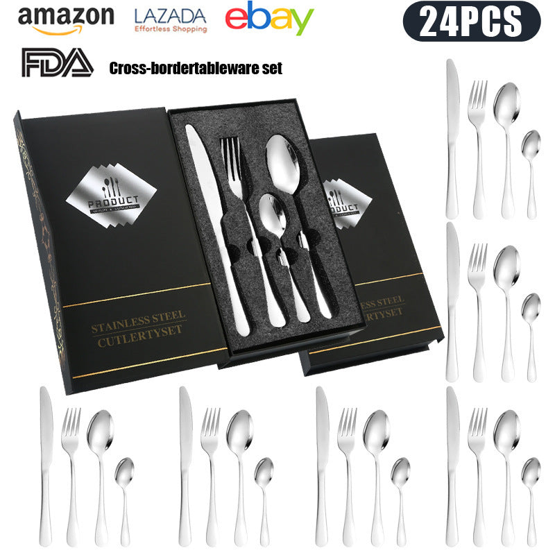 24-Piece 410 Stainless Steel Cutlery Set ? Mirror Polished Flatware for 6 People with Gift Packaging