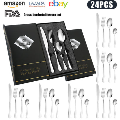 24-Piece 410 Stainless Steel Cutlery Set ? Mirror Polished Flatware for 6 People with Gift Packaging