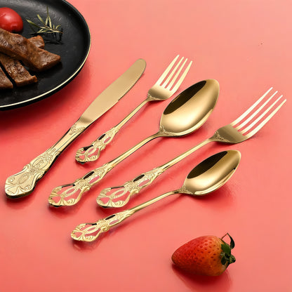 Elegant 410 Stainless Steel Cutlery Set with Retro Hollow Design