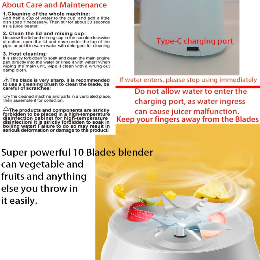 [1pc, Portable USB Mini Blender] Portable USB Rechargeable Mini Blender, 1pc of 450Ml Juicer Includes 2 Cups, Wireless And Easy to Carry, Comes with a Bonus Sports Cup Cover, Ideal Personal Size Blender for Smoothies And Shak