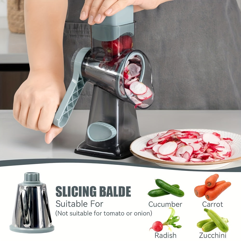 3-Blade Manual Cheese Grater - Effortless Slicing for Cheese, Vegetables, Nuts, and More with Interchangeable Blades - A Must-Have Kitchen Essential for Home Cooks and Foodies