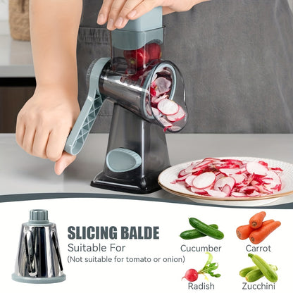 3-Blade Manual Cheese Grater - Effortless Slicing for Cheese, Vegetables, Nuts, and More with Interchangeable Blades - A Must-Have Kitchen Essential for Home Cooks and Foodies