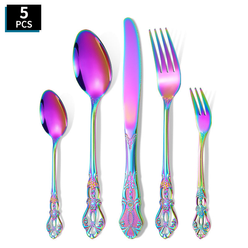 Elegant 410 Stainless Steel Cutlery Set with Retro Hollow Design