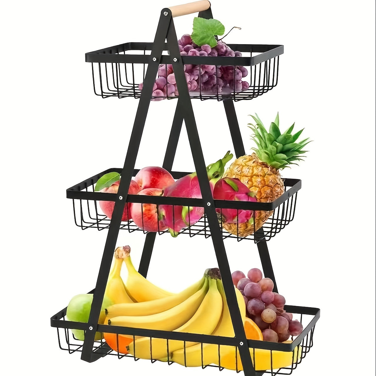 [2/3 Tier Metal Basket] 2/3 Tier High-Capacity Metal Fruit Basket | Portable Countertop Organizer for Fruits, Vegetables, Bread & Snacks | Detachable Rectangle Design for Kitchen Storage