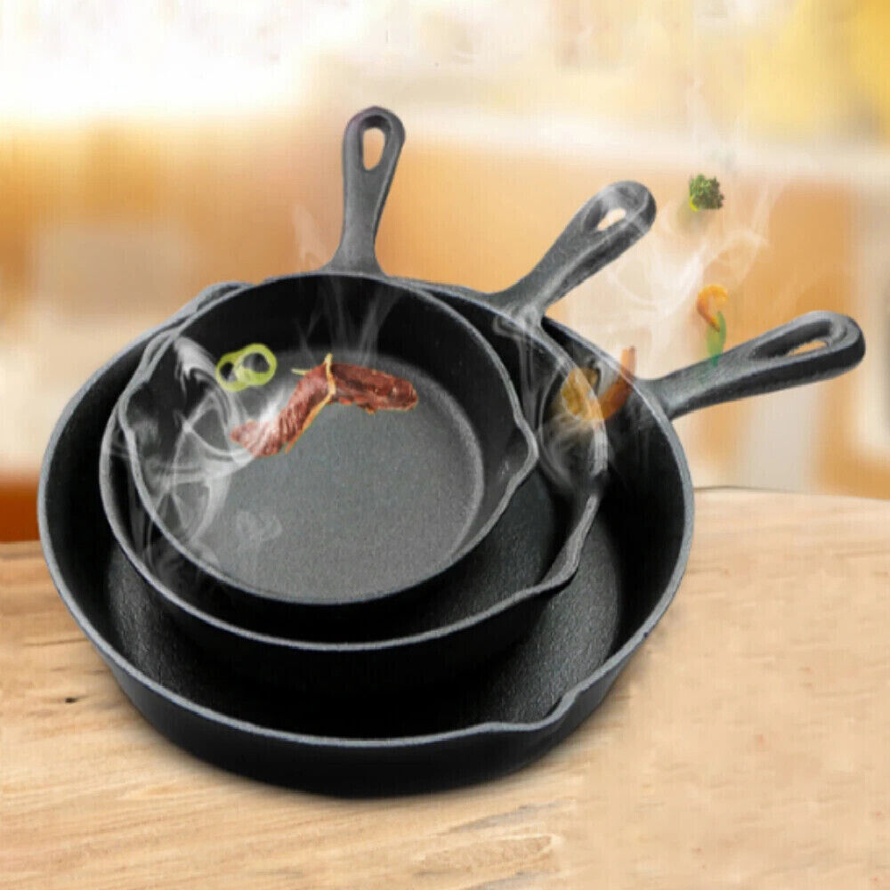 Set of 3 Cast Iron Nonstick Skillet & Griddle Cooking Pans (Pre-Seasoned)