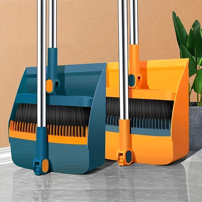 1set, Household Broom And Dustpan Set, Long Handle Floor Cleaning Broom Dustpan Set, Rotatable Broom And Dustpan With Comb Tooth, To Remove Dust And Garbage, For Home, Kitchen, Room, Office, Cleaning Supplies, Cleaning Tool,