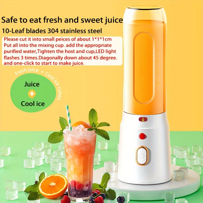 [1pc, Portable USB Mini Blender] Portable USB Rechargeable Mini Blender, 1pc of 450Ml Juicer Includes 2 Cups, Wireless And Easy to Carry, Comes with a Bonus Sports Cup Cover, Ideal Personal Size Blender for Smoothies And Shak