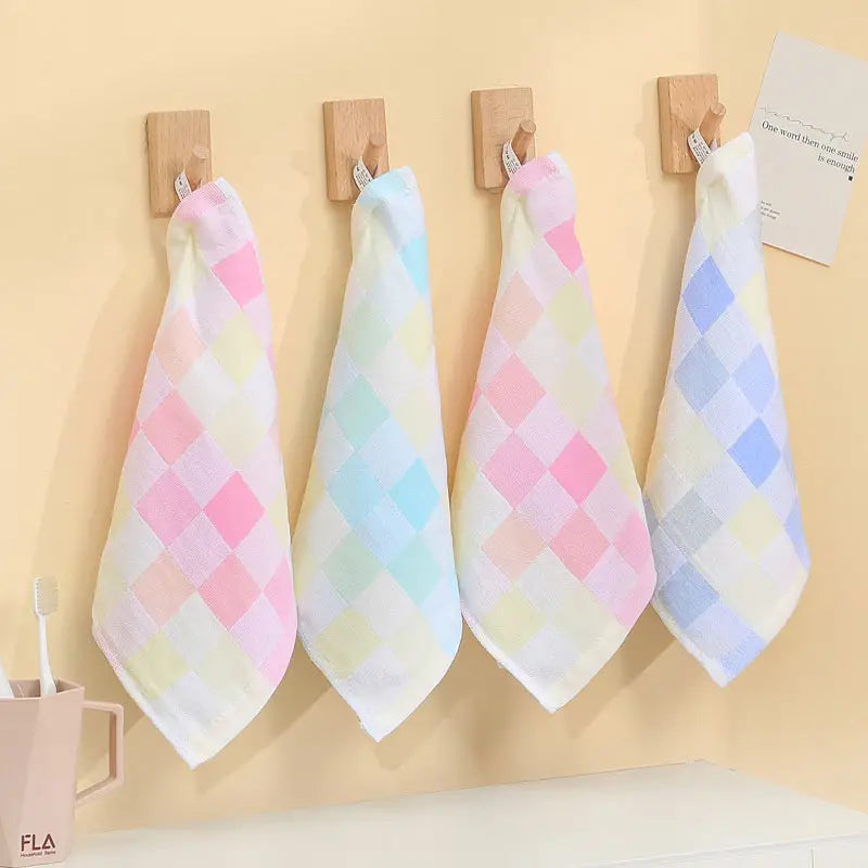 Super Soft Cotton Hand Towel – Color Grid Gauze Design (1PC)