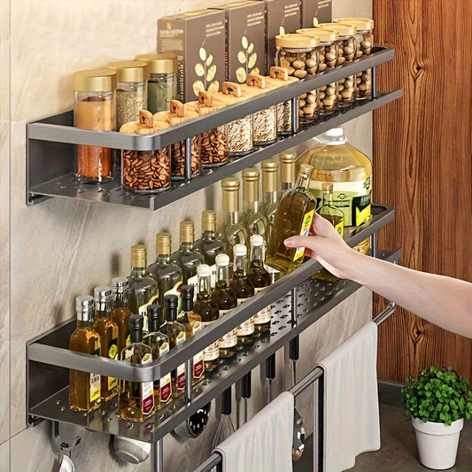 1pc Wall-Mounted Multi-Functional Spice Rack - Space-Saving Storage Shelf for Kitchen and Bathroom, Easy Installation, Punching-Free, Adjustable, Durable, and Rust-Resistant - Perfect Kitchen Organizer and Accessory for Maxim